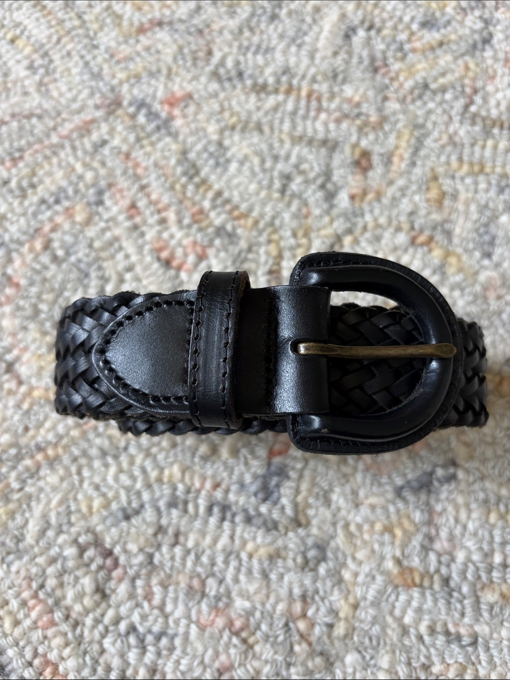 Madewell Black Braided Leather Belt with Brass Buckle